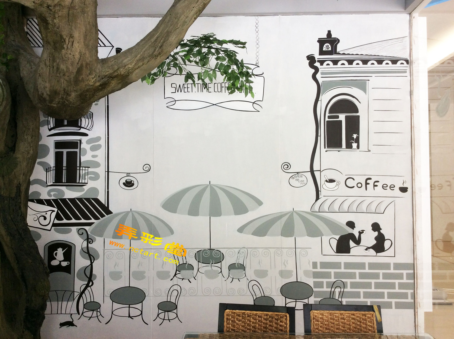 衡阳市悦嘉广场sweet coffee咖啡店墙绘壁画欣赏
